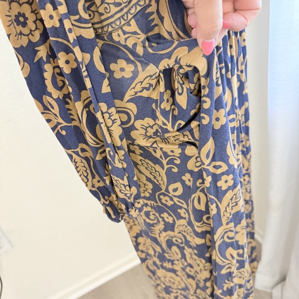 Boden Lily Midi Dress US 16-18R Navy Brown Floral Boho Jersey Fall Stretch - Picture 9 of 15